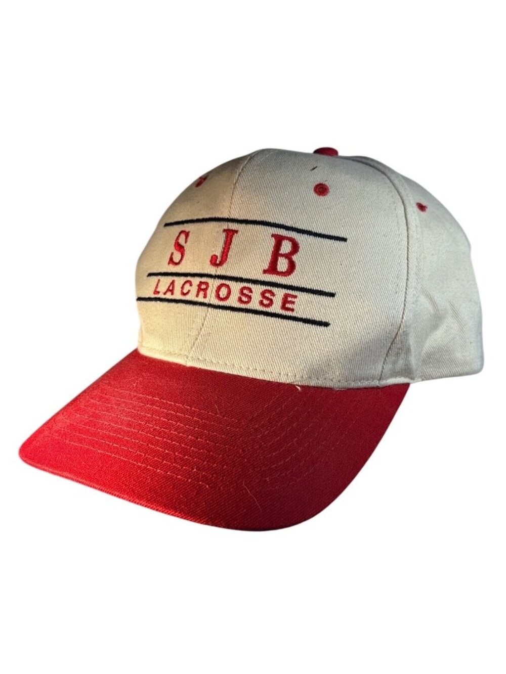 SJB Lacrosse Cougars Hat Vintage Snapback Red & Beige Adjustable Cap